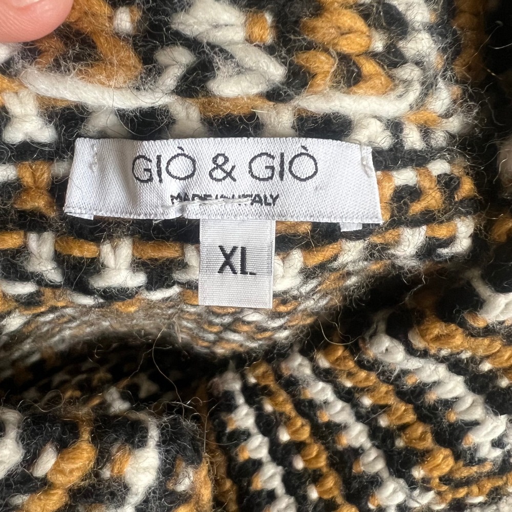 GIO & GIO Italy Womens XL Wool Blend Longline Button Cardigan Mustard Black - Picture 4 of 8